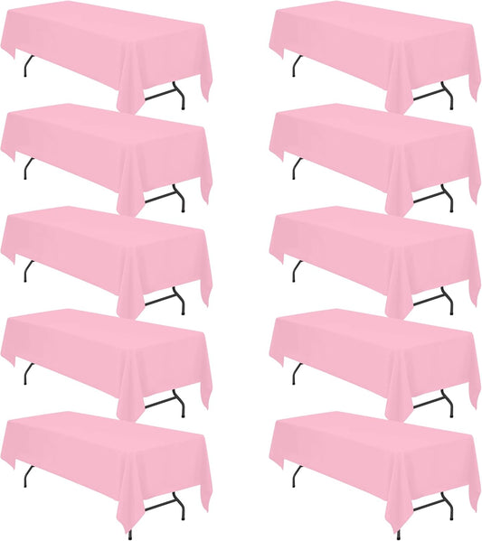 BRILLMAX 10 Pack Pink Tablecloths for 8 Foot Rectangle Tables 60 x 126 Inch - 8ft Rectangular Bulk Linen Polyester Fabric Washable Cloth Cover for Wedding Reception Banquet Birthday Party