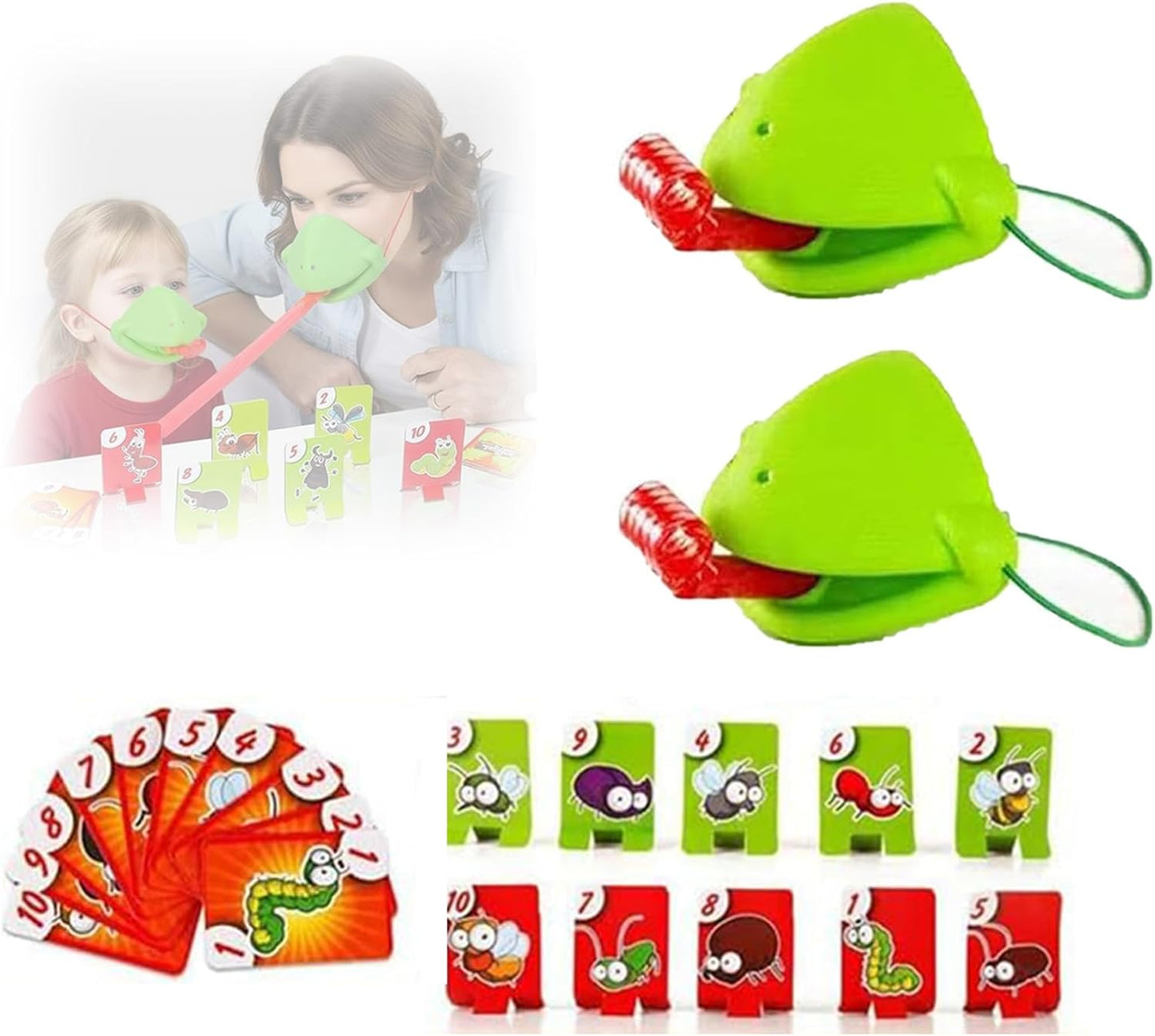 Chameleon Tongue Shooting Game, Lizard Party Blower Masks with Blowing Air Chameleon Tongue Game for Kids, Insect Cardboard Included (2 People)