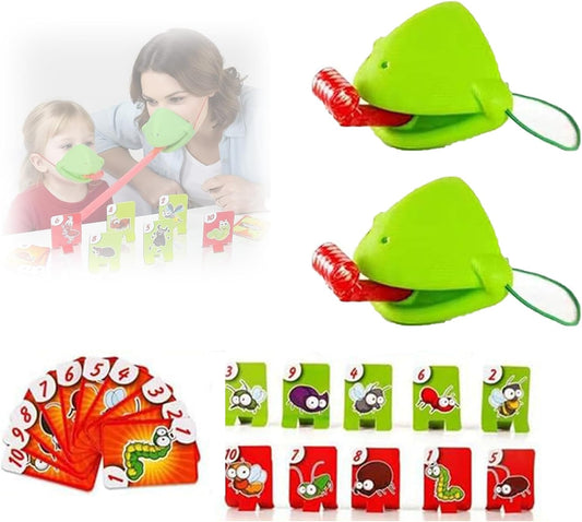 Chameleon Tongue Shooting Game, Lizard Party Blower Masks with Blowing Air Chameleon Tongue Game for Kids, Insect Cardboard Included (2 People)