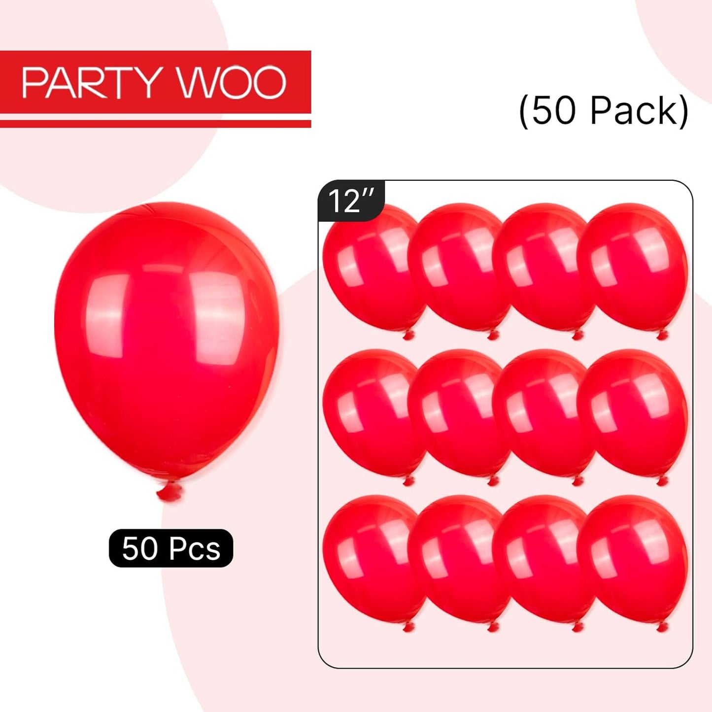 PartyWoo Red Balloons, 50 pcs 12 Inch Matte Red Balloons, Red Latex Balloons for Balloon Garland or Balloon Arch as Birthday Party Decorations, Wedding Decorations, Baby Shower Decorations, Red-Y57