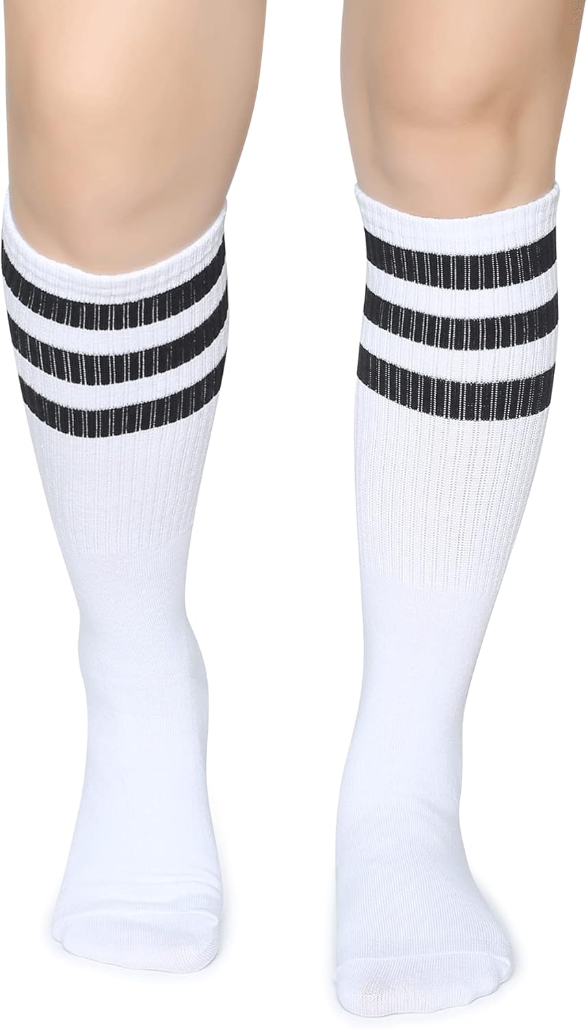 Henwarry Classic Triple Stripes Over the Calf Cotton Retro Tube Socks for Men and Women
