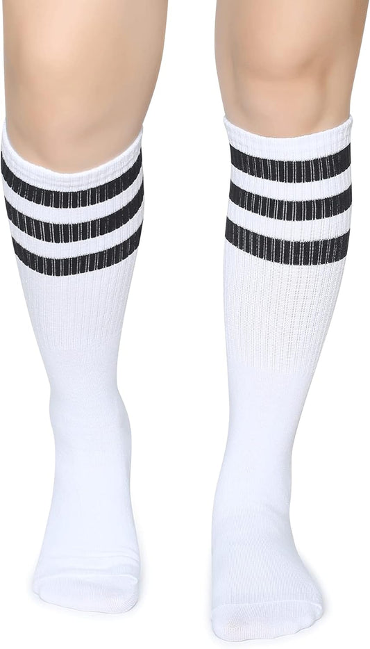 Henwarry Classic Triple Stripes Over the Calf Cotton Retro Tube Socks for Men and Women