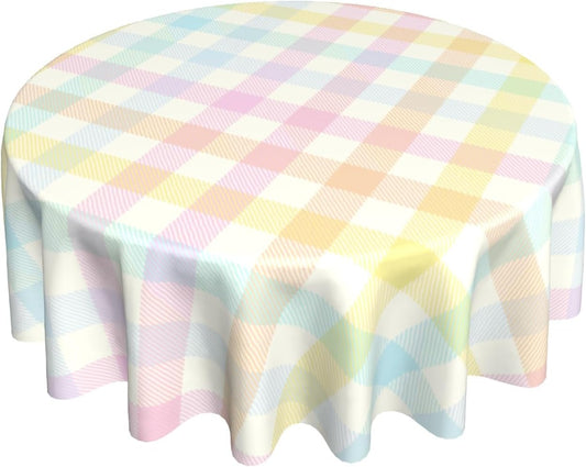 Giwawa 60in Easter Plaids Round Tablecloth Colorful Spring Checkered Circle Table Cover for Kitchen Dining Heat Stain Resistant Washable Table Cloth for Picnic Party Indoor Outdoor Decor