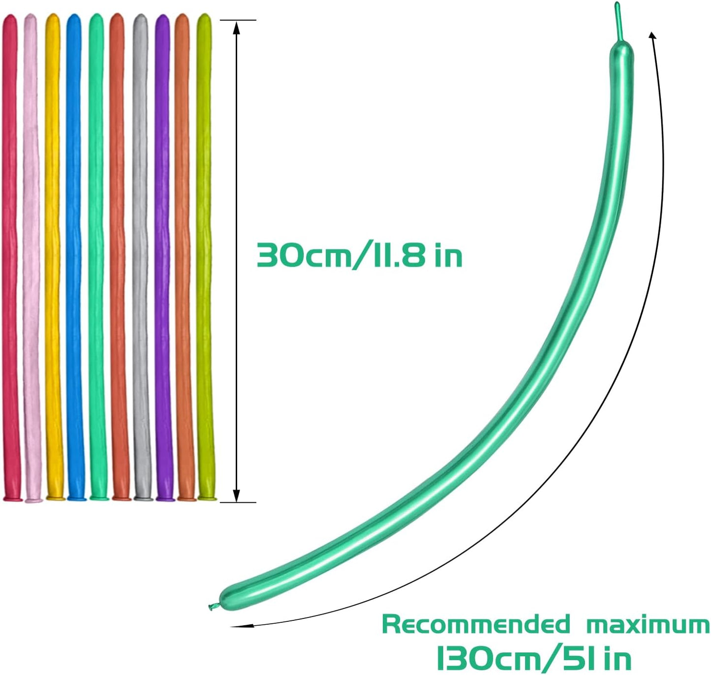 KAWKALSH 260 Metallic Multi Long Balloons for Balloon Garland Thickening Skinny Latex Twisting Animals Modeling Christmas Birthday Wedding Party Festival Decorations 100pcs