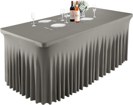 PARTISKY Gray Spandex Tablecloth for 4ft Rectangle Tables, Stretchable Table Cover Skirt for Folding Tables Weddings Parties Banquets Events Trade Shows and Dessert Table