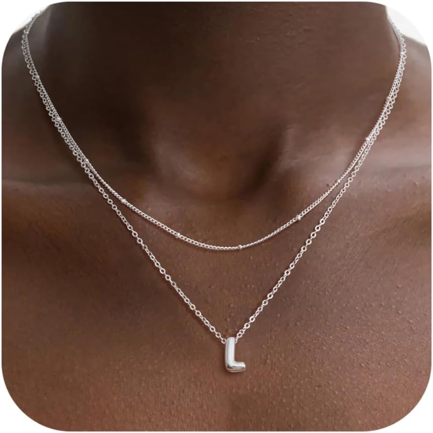 Bubble Letter Necklace Layered Initial Necklaces for Women Dainty Cute Choker Pendant Stack Jewelry Teen Gift Trendy Stuff