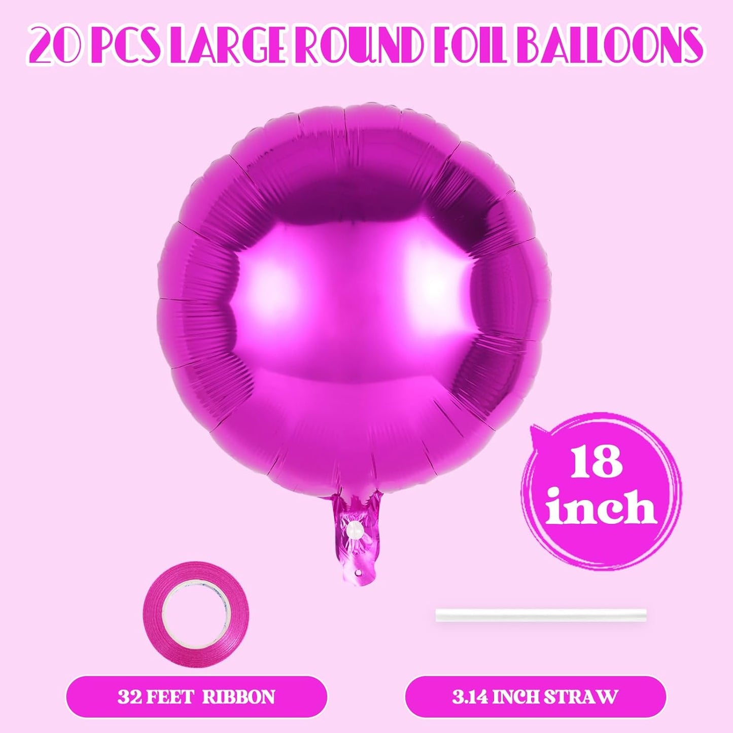20 Pcs Round Shaped Balloons,18 Inch Round Foil Balloon,Giant Round Mylar Balloon Helium Balloons for Birthday Party Baby Shower Wedding Decorations (Rose Red)