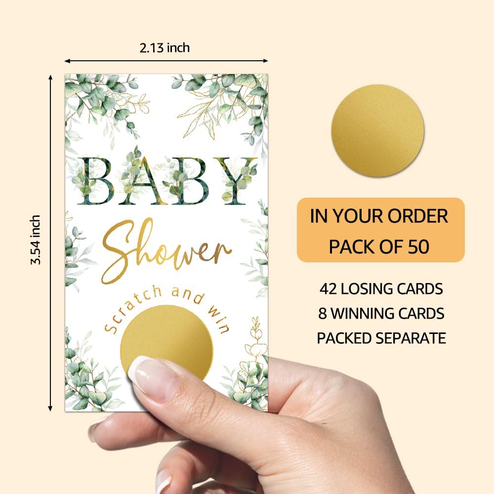 50 Pack Baby Shower Eucalyptus Theme Scratch Off Game, Natural Plants Scratch Card for Birthday Party Lottery Games Group Games Family Activity, Baby Shower Activity and Idea