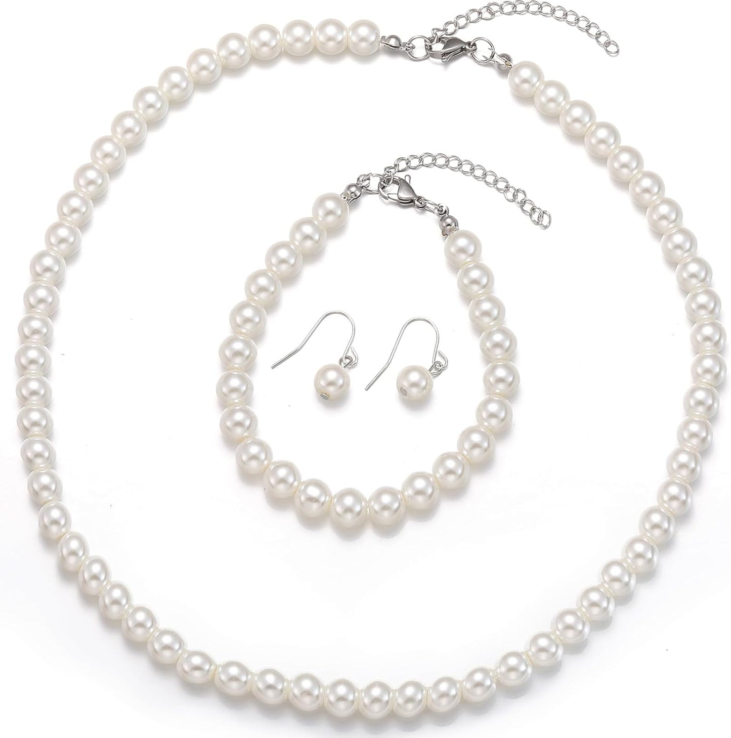 la luen Pearl Bride Wedding Jewelry Set Faux Pearls Crystal Rhinestone Necklace Earrings Bracelet Sets for Women Bridesmaid(3 PCS)