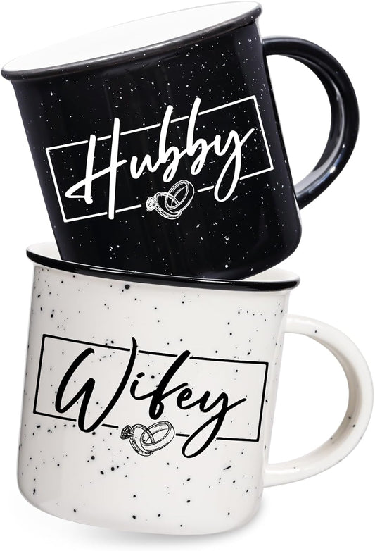Wifey Hubby Mugs Set of 2 Coffee Mug 10 Ounce, Wedding and Bridal Shower Gift, His and Hers Gifts, Mr and Mrs Coffee Mug Set, Couples Gift for Bride Groom, Thanksgiving and Christmas Gifts