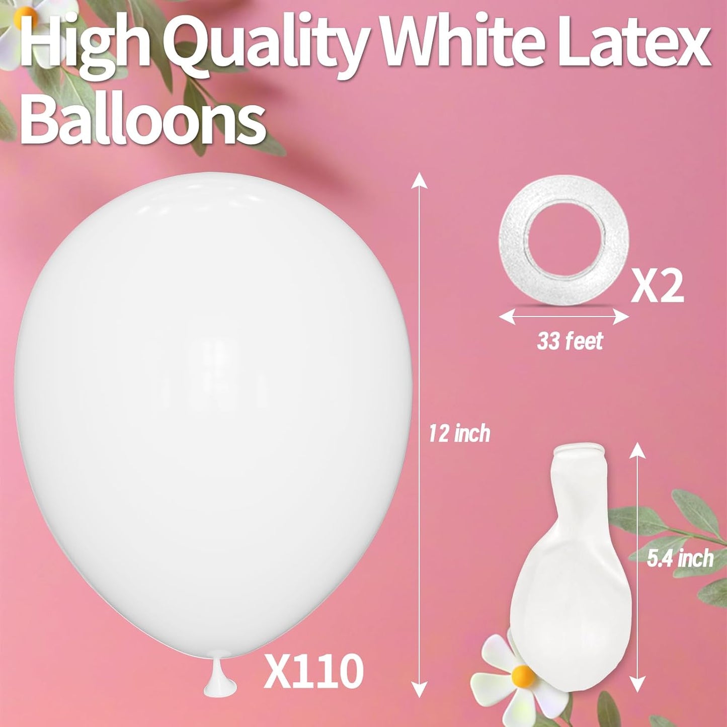 KAWKALSH White Balloon 110pcs, 12 Inch Thickened Round Helium Balloons for New Years Christmas Birthday Engagement Bridal Shower Party Backdrop Decorations