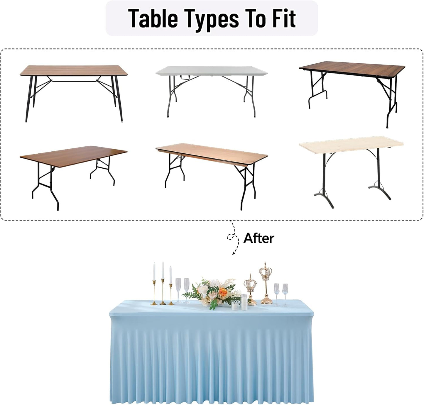 leegleri 4 Pack Blue Spandex Table Clothes for 6 Foot Rectangle Tables, Wrinkle Free Fitted Table Cover 6ft Stretch Tablecloths with Skirt for Parties Weddings Birthday Banquet Baby Shower