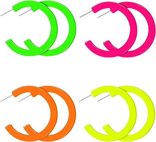 80s 90s Neon Earrings for Women Retro Cassette Tape Hoop Earring Candy Color Lightweight Acrylic Stud Dangle Earrings for 80S Costume Outfits Dancing Glow Party Accessories