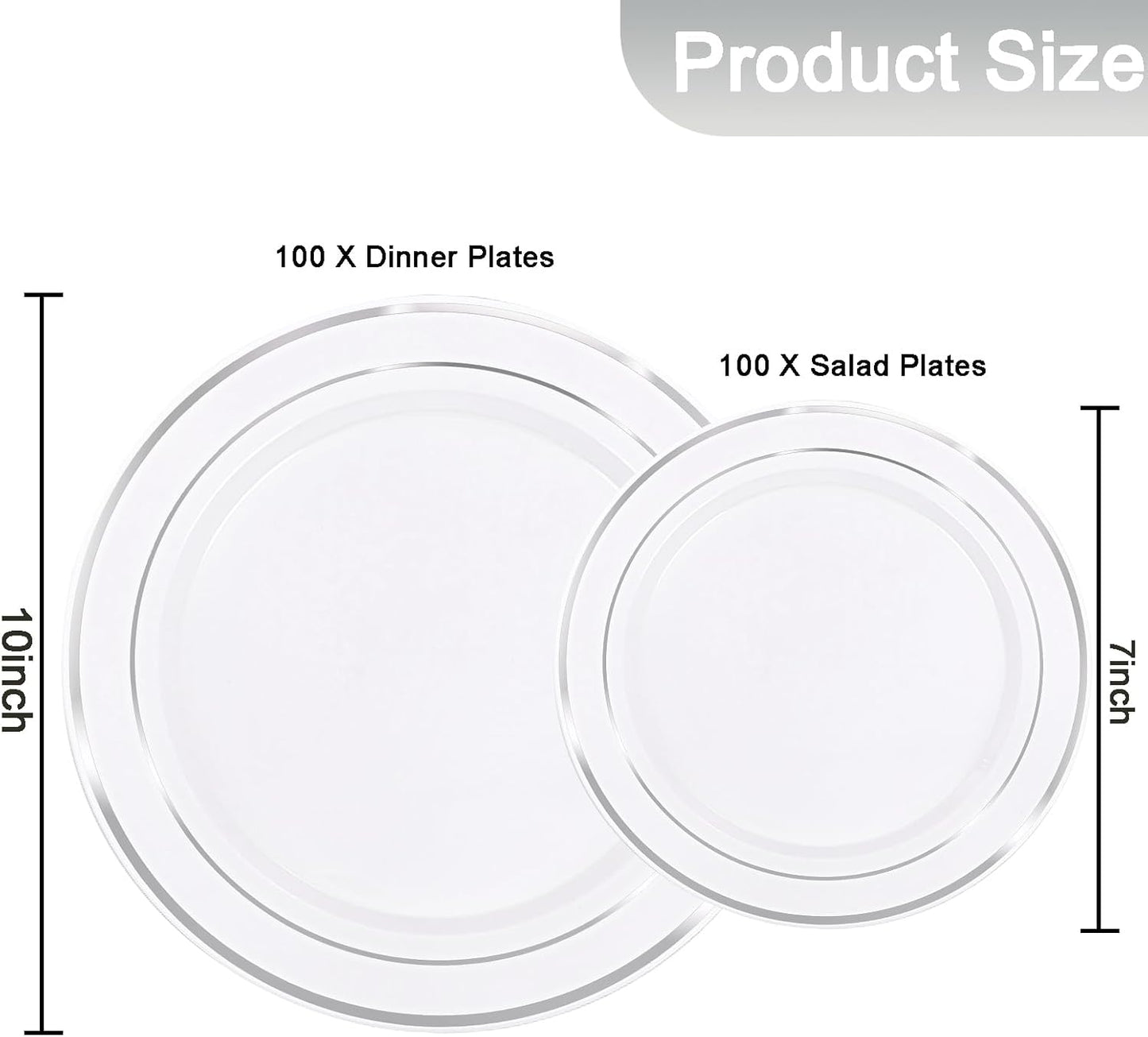 I00000 200 Pcs Silver Plastic Plates - Silver Disposable Party Plates Include 100 Dinner Plate and 100 Elegant Dessert Plate Perfect for Party, Holiday, Wedding & Birthday