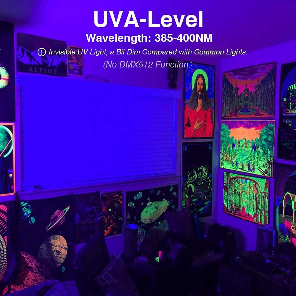 Onforu 6 Pack 38W LED Black Lights, Blacklight Flood Light with Plug, IP66 Waterproof, for Halloween Party, Glow in The Dark, Stage Lighting, Aquarium, Body Paint, Fluorescent Poster, Neon Glow,Black