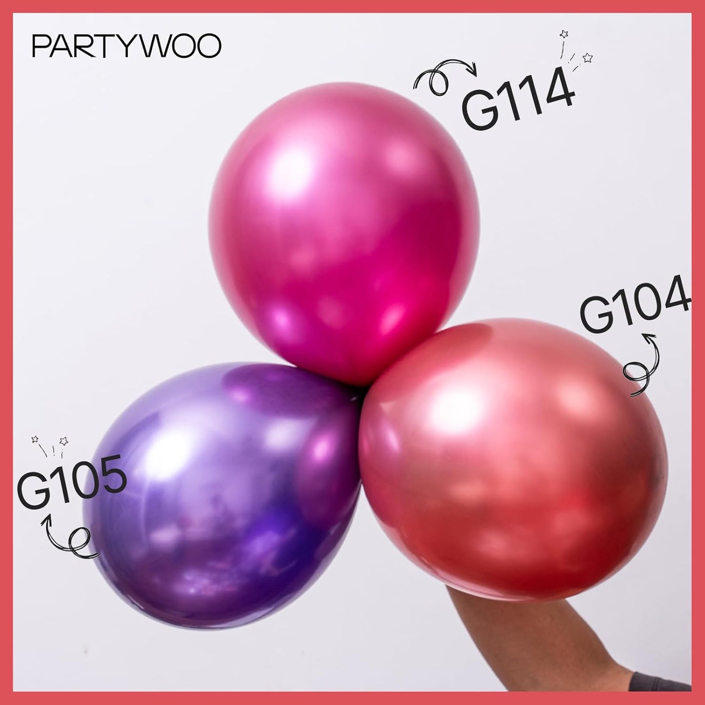 PartyWoo, 50 pcs 12" Pink Metallic Balloons, Balloon Garland or Arch Decorations, Birthday, Wedding, Anniversary, Unisex, All Ages, 3-6hrs Helium, 72hrs Air Filled
