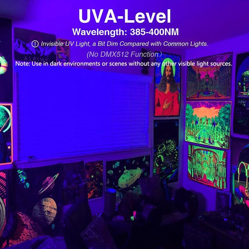 Onforu 2 Pack 38W LED Black Lights, Blacklight Flood Light with Plug, IP66 Waterproof, for Halloween Party, Glow in The Dark, Stage Lighting, Aquarium, Body Paint, Fluorescent Poster, Neon Glow,Black