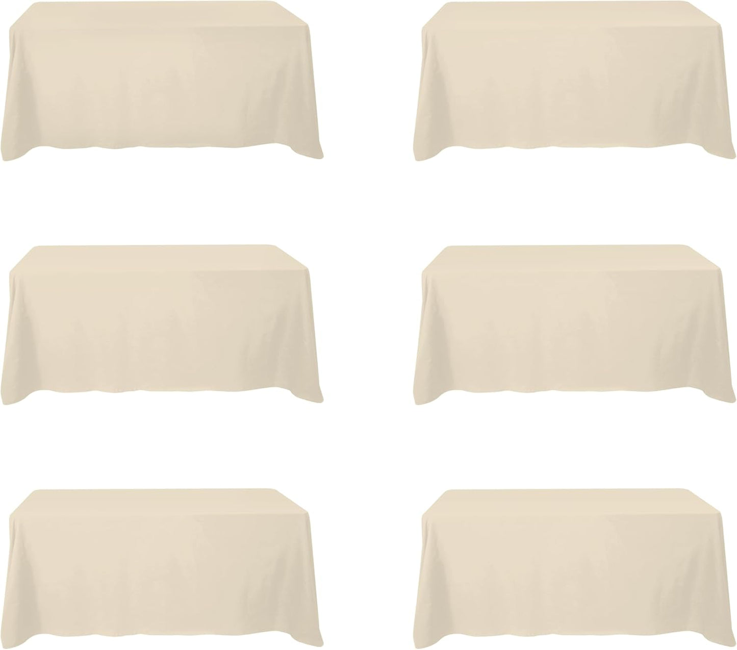 BRILLMAX 6 Pack Beige Tablecloths for 6 Foot Rectangle Tables 90 x 132 Inch - 6ft Rectangular Bulk Linen Polyester Fabric Washable Cloth Cover for Wedding Reception Banquet Birthday Party