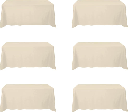 BRILLMAX 6 Pack Beige Tablecloths for 6 Foot Rectangle Tables 90 x 132 Inch - 6ft Rectangular Bulk Linen Polyester Fabric Washable Cloth Cover for Wedding Reception Banquet Birthday Party