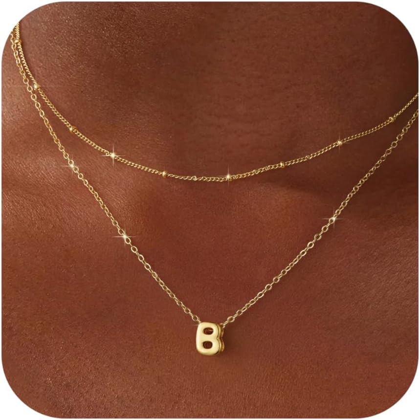 Bubble Letter Necklace Layered Initial Necklaces for Women Dainty Cute Choker Pendant Stack Jewelry Teen Gift Trendy Stuff