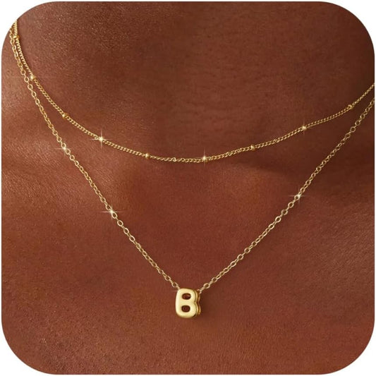 Bubble Letter Necklace Layered Initial Necklaces for Women Dainty Cute Choker Pendant Stack Jewelry Teen Gift Trendy Stuff