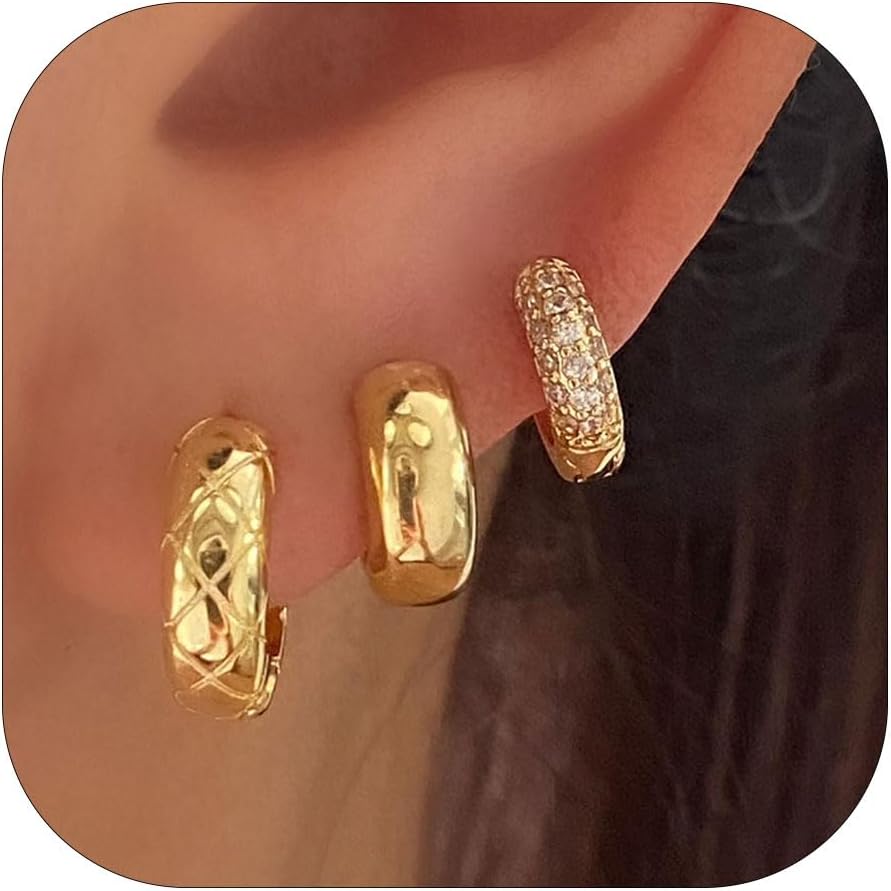 Gold Earrings for Women, 14k Gold Plated Dangle Huggie Earrings for Women Trendy Dainty Gold Hoop Earring Stacks Hypoallergenic Pearl Chain Drop Cartilage Earring Fashion Womens Jewelry