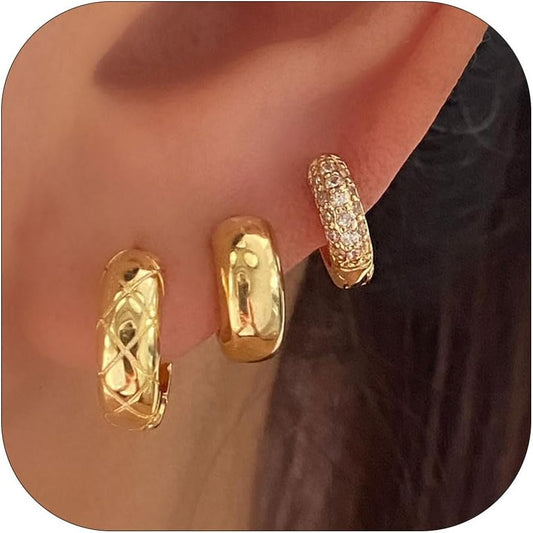 Gold Earrings for Women, 14k Gold Plated Dangle Huggie Earrings for Women Trendy Dainty Gold Hoop Earring Stacks Hypoallergenic Pearl Chain Drop Cartilage Earring Fashion Womens Jewelry