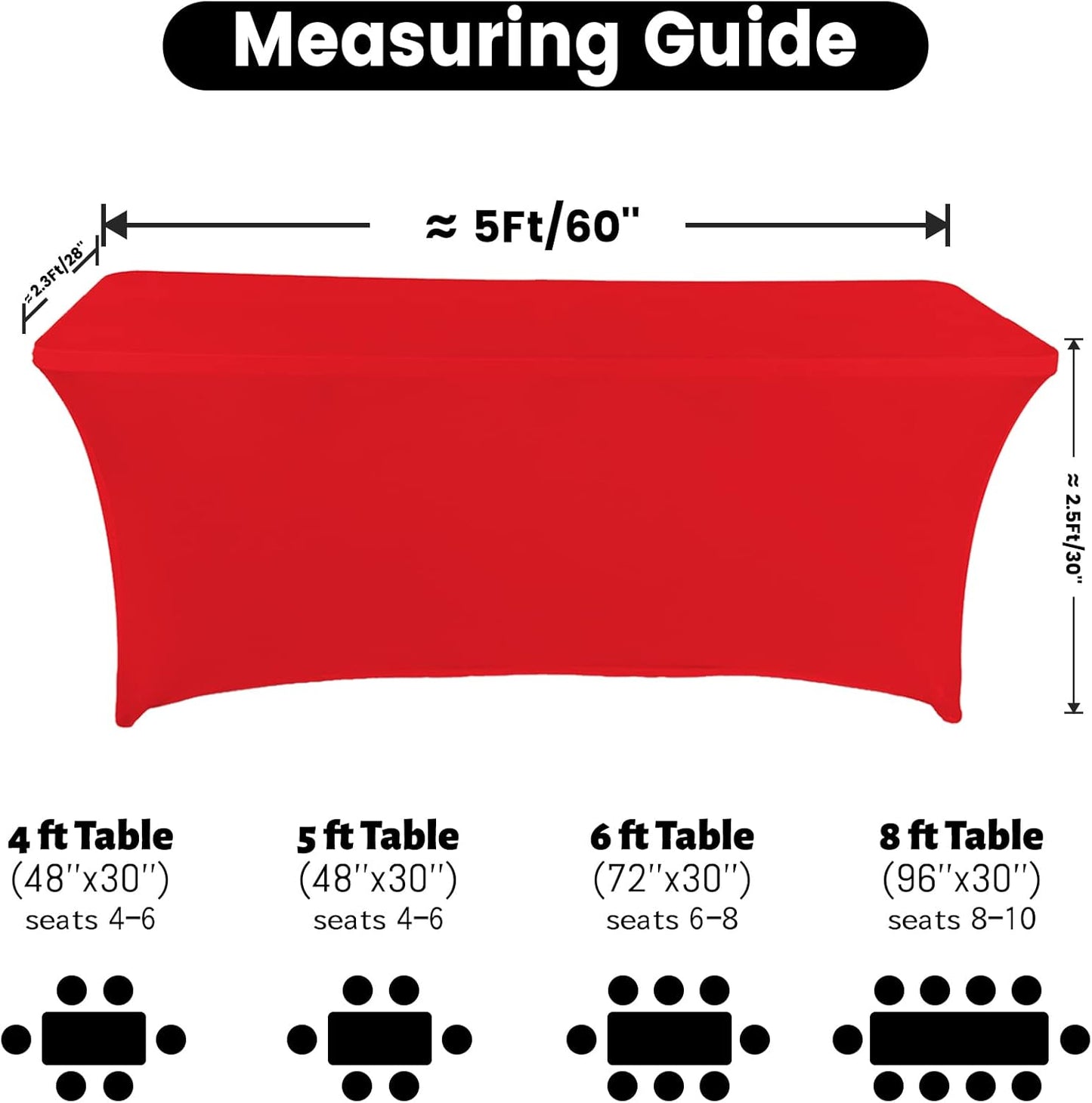 Spandex Table Cover 5 ft. Fitted Polyester Tablecloth Stretch Table Cover Table Topper Open Back - Red