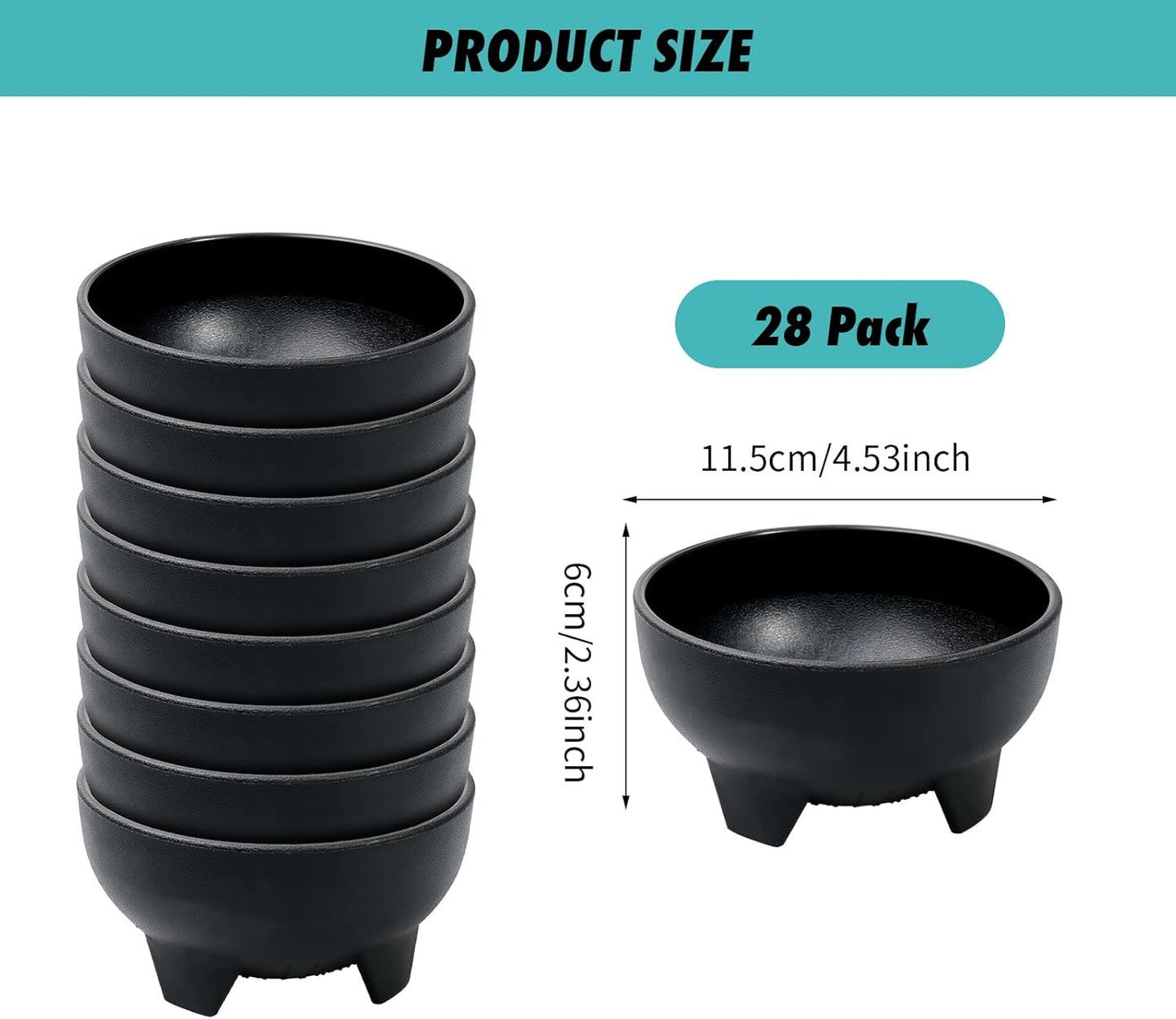 28 Pack 10.6 oz Mexican Salsa Bowls, Small Guacamole Containers, Plastic Salsa Bowl for Serving Parties, Chips, Dip, Nuts, Candy, and Sauce Set
