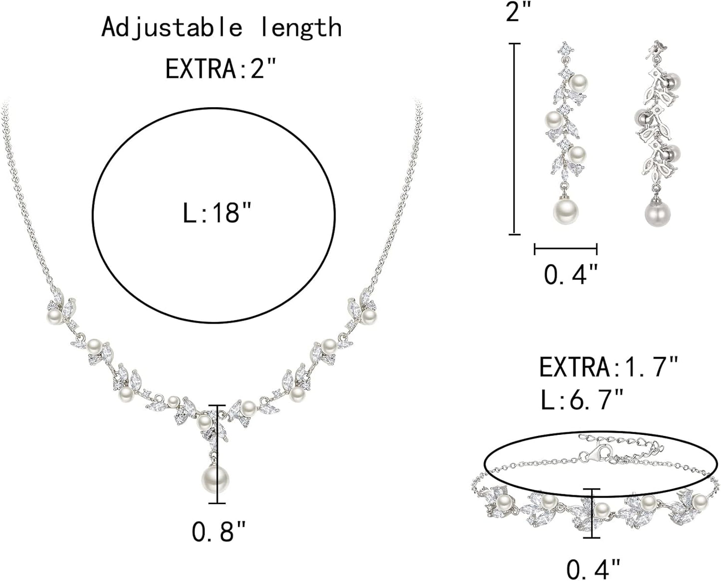 EleQueen Women's Simulated Pearl Wedding Jewelry Set, Cubic Zirconia Marquise Floral Bridal Necklace Earrings Bracelet Sets