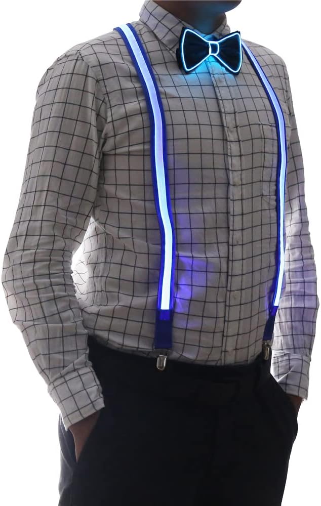 2 Pcs/Set, Light Up Men's LED Suspenders And Bow Tie, Perfect for Music Festival Halloween Costume Party, Christmas