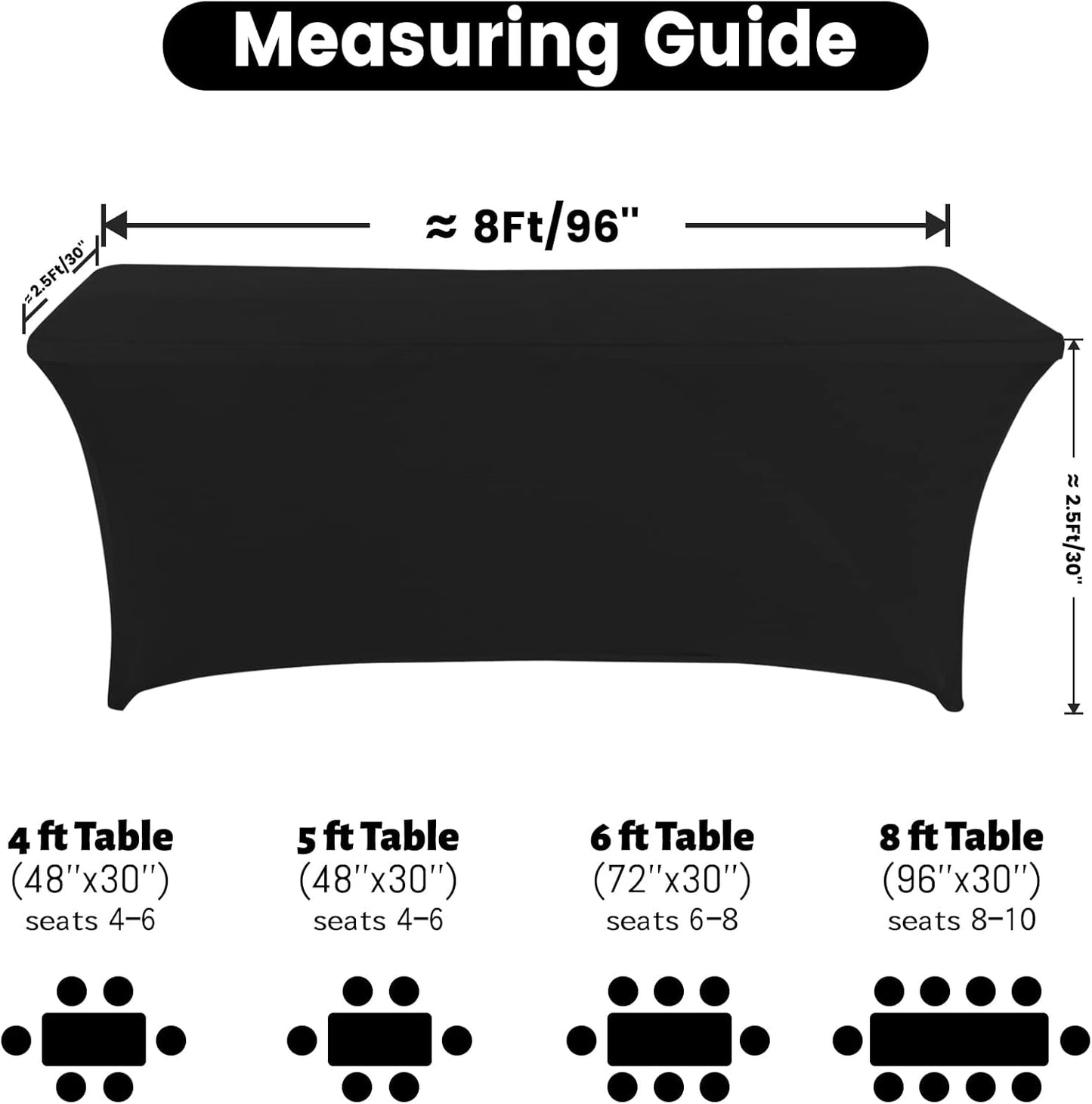 Spandex Table Cover 8 ft. Fitted Polyester Tablecloth Stretch Table Cover Table Topper Open Back - Black