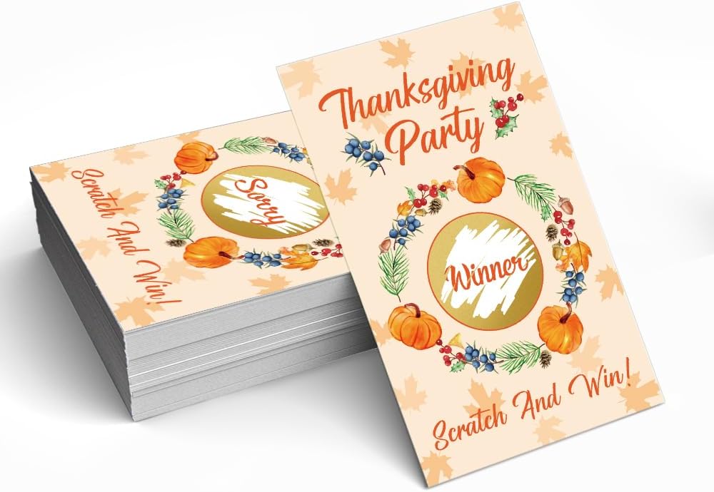 50 Pack Thanksgiving Party Patch Scratch Off Game, Funny Scratch Cards for Fall Games, Pumpkin Raffle Tickets for New Homeowner Birthday Games, Thank You Party Games