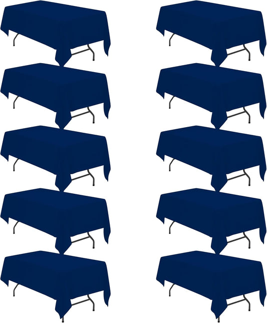 BRILLMAX 10 Pack Navy Blue Tablecloths for 6 Foot Rectangle Tables 60 x 102 Inch - 6ft Rectangular Bulk Linen Polyester Fabric Washable Cloth Cover for Wedding Reception Banquet Birthday Party