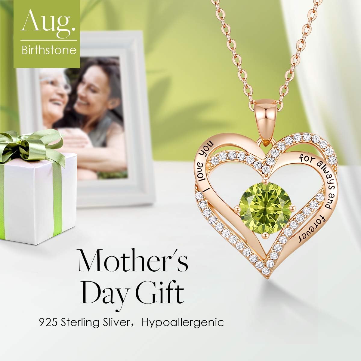 CDE Forever Love Heart Necklaces for Women, Wedding Anniversary, Birthday Mothers Day Christmas Day Gifts for Mom, Mother, Wife, friend, S925 Silver Jewelry with Birthstone Pendant