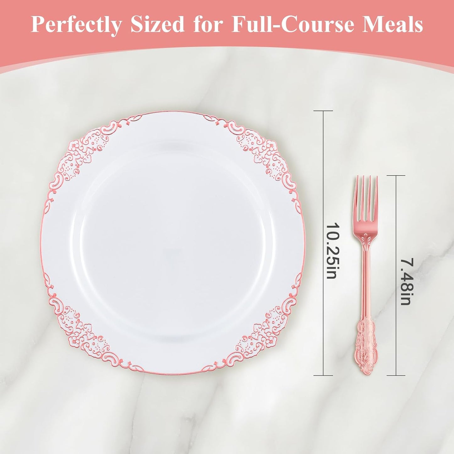 Goodluck 100PCS Rose Gold Plastic Plates – 10.25” Heavy Duty Disposable Dinner Plates & Party Plates for Weddings, Parties, Events – Elegant, Sturdy