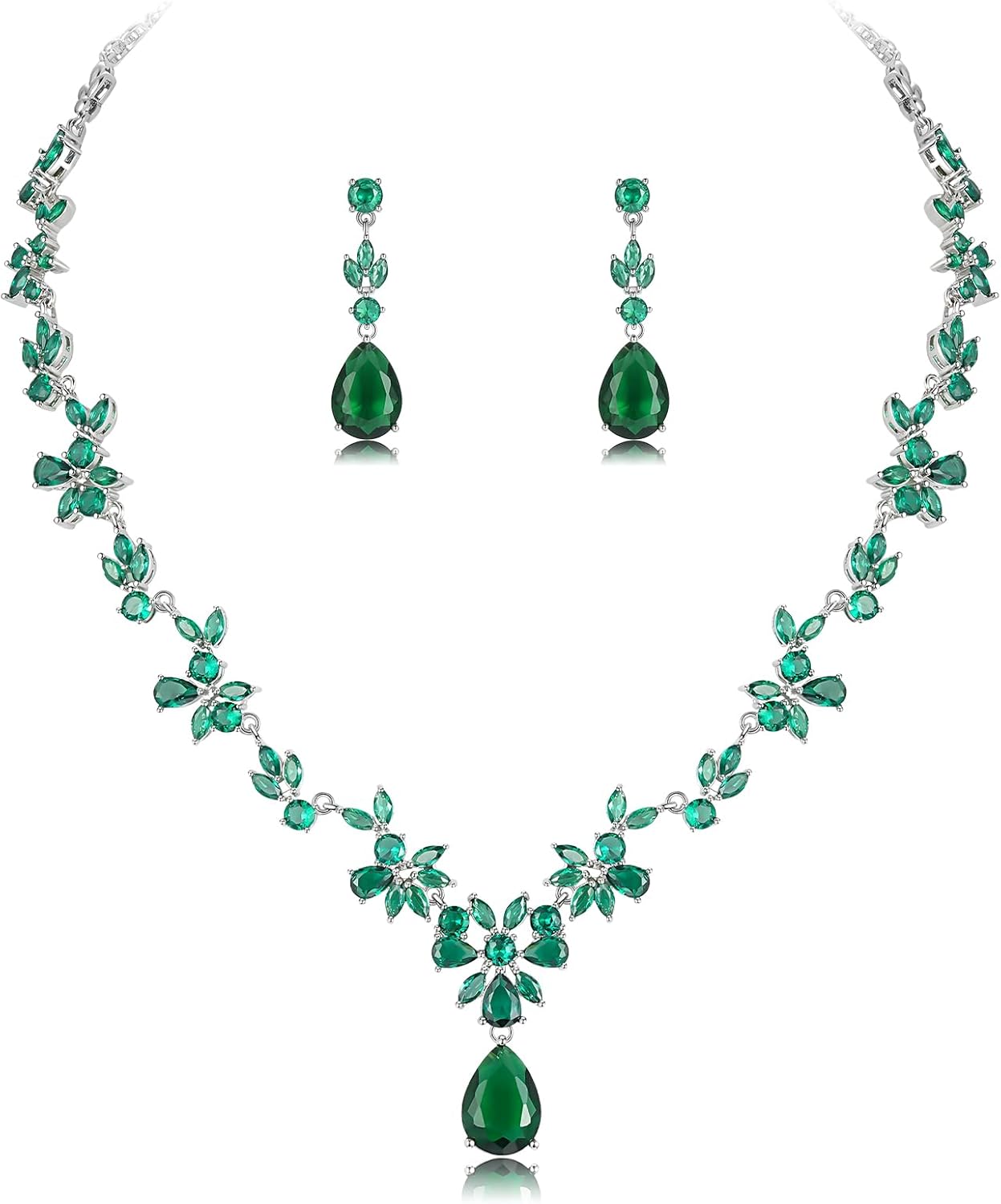 Hadskiss Jewelry Set for Women, Necklace Dangle Earrings Bracelet Set with White AAA Cubic Zirconia, Allergy Free Wedding Party Jewelry for Bridal Bridesmaid