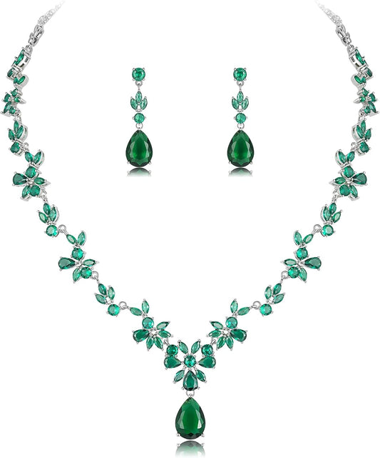 Hadskiss Jewelry Set for Women, Necklace Dangle Earrings Bracelet Set with White AAA Cubic Zirconia, Allergy Free Wedding Party Jewelry for Bridal Bridesmaid