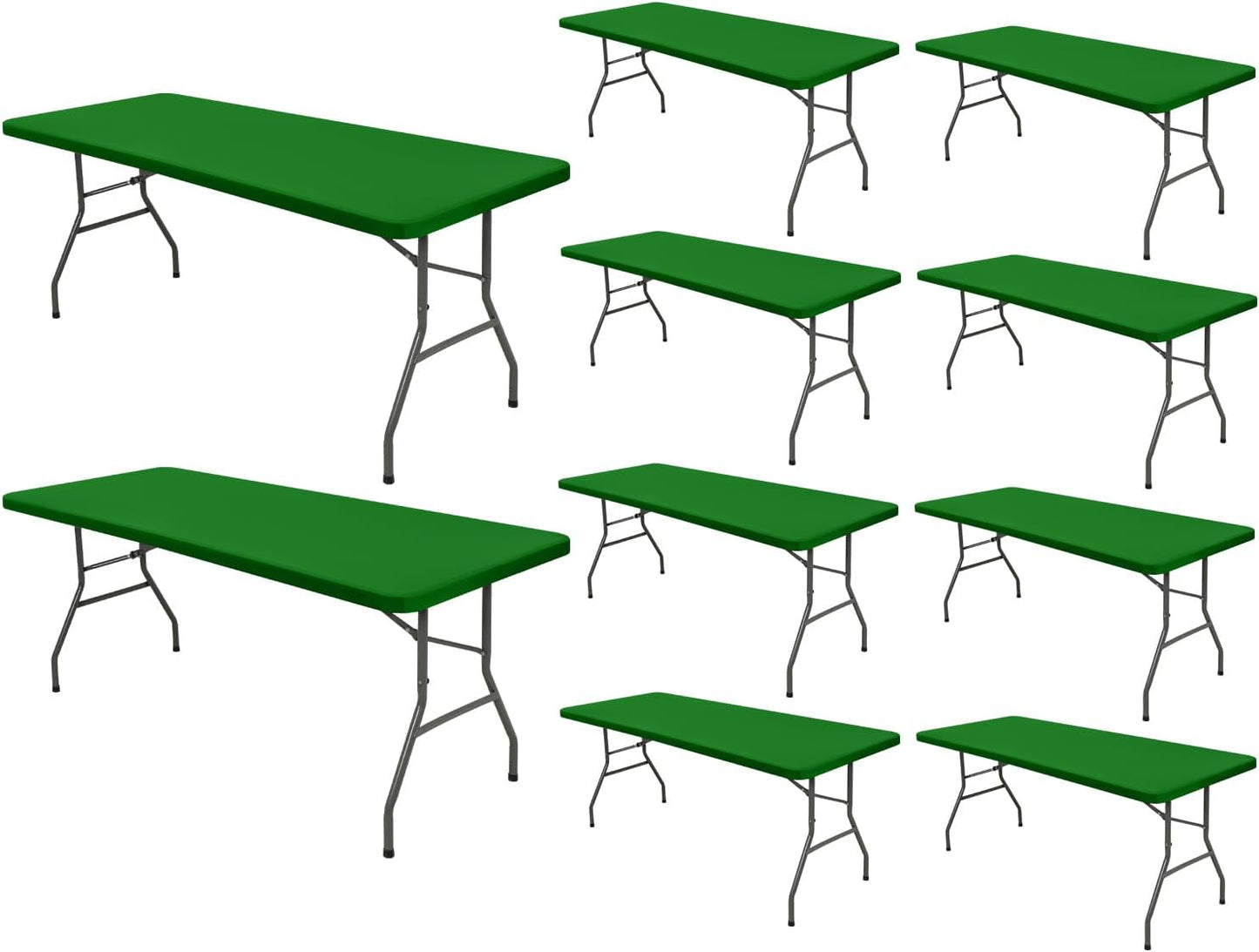 10 Pack Picnic Fitted Table Cover for 8 Foot Tablecloth for Rectangle Tables Waterproof Stretch Washable Folding Indoor and Outdoor Spandex Table Cloth for Camping Banquet Parties (Green,30" x 96")