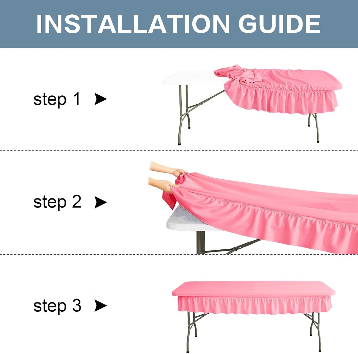 6ft Pink Stretch Tablecloth for Rectangular Tables - Flared Wrap Design, Waterproof, Wrinkle-Resistant, Washable - Ideal for Weddings, Parties, Banquets & Table Protection