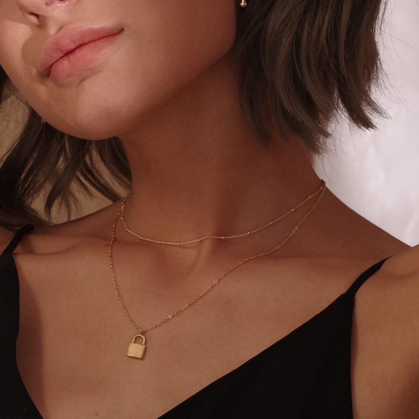 MEVECCO Layered Heart Necklace Pendant Handmade 18k Gold Plated Dainty Gold Choker Arrow Bar Layering Long Necklace for Women