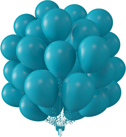 KALOR 12 Inch Retro Peacock Blue Balloons, 50 Pcs Latex Helium Balloons for Kid's Birthday Party, Baby Shower, Wedding, Graduate Party Decorations