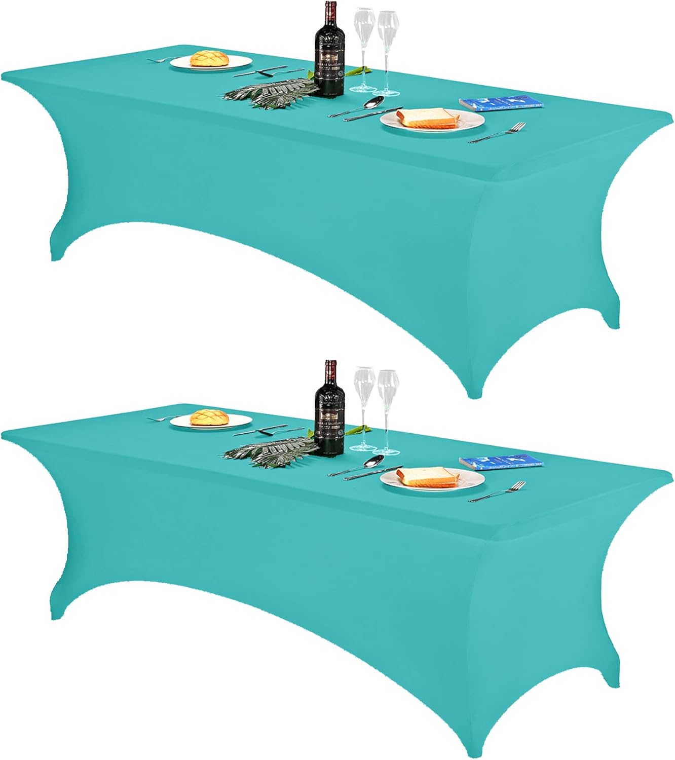 FORLIFE 2Pack Spandex Table Covers，Fitted Tablecloth for Rectangular Tables, Stretch Patio Table Covers, Universal Spandex Table Cover for Wedding, Banquet, Party (8ft, Turquoise)