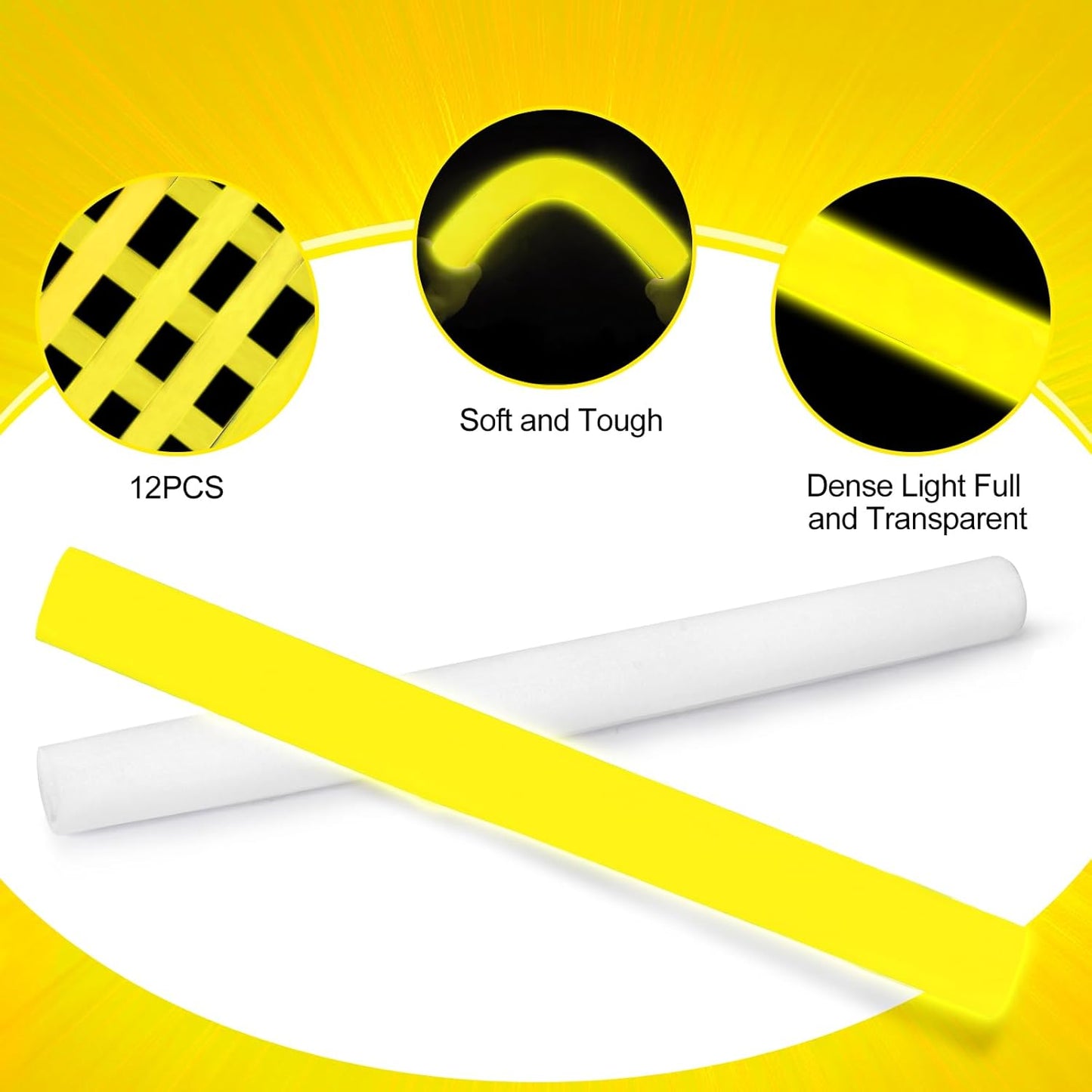 Glow Foam Wand, 36 Pcs Giant Yellow LED Light Up Sticks Flashing Glowing Baton Wands Party Supplies for Easter, Wedding, Raves,Concert,Birthday,Christmas, Halloween