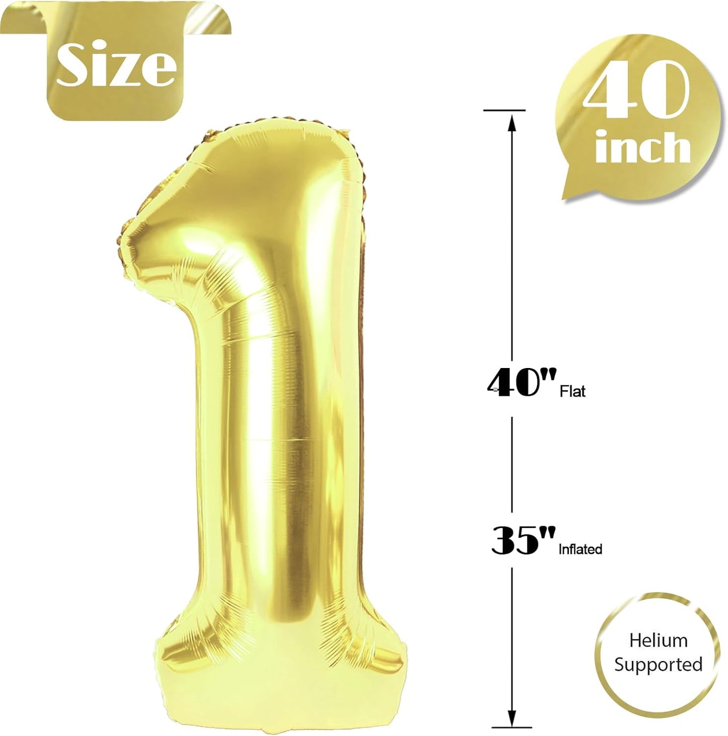 40 Inch Champagne Gold 1 Balloon for First Birthday, Light Gold 1st Number Balloons Birthday Decorations for Girl Kids Toddler Baby, One Giant Number 1 Balloon