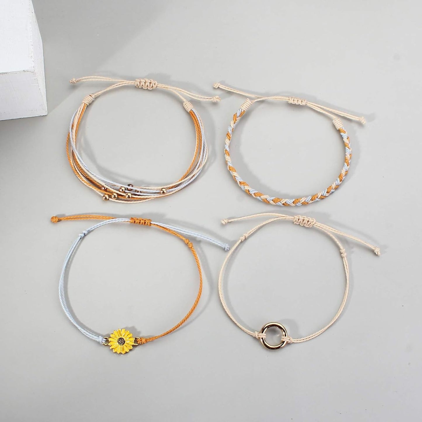 FANCY SHINY Sunflower String Bracelet Boho Braided Rope Wrap Bracelets Cute Summer Beach Surfer Jewelry for Women Christmas Gifts