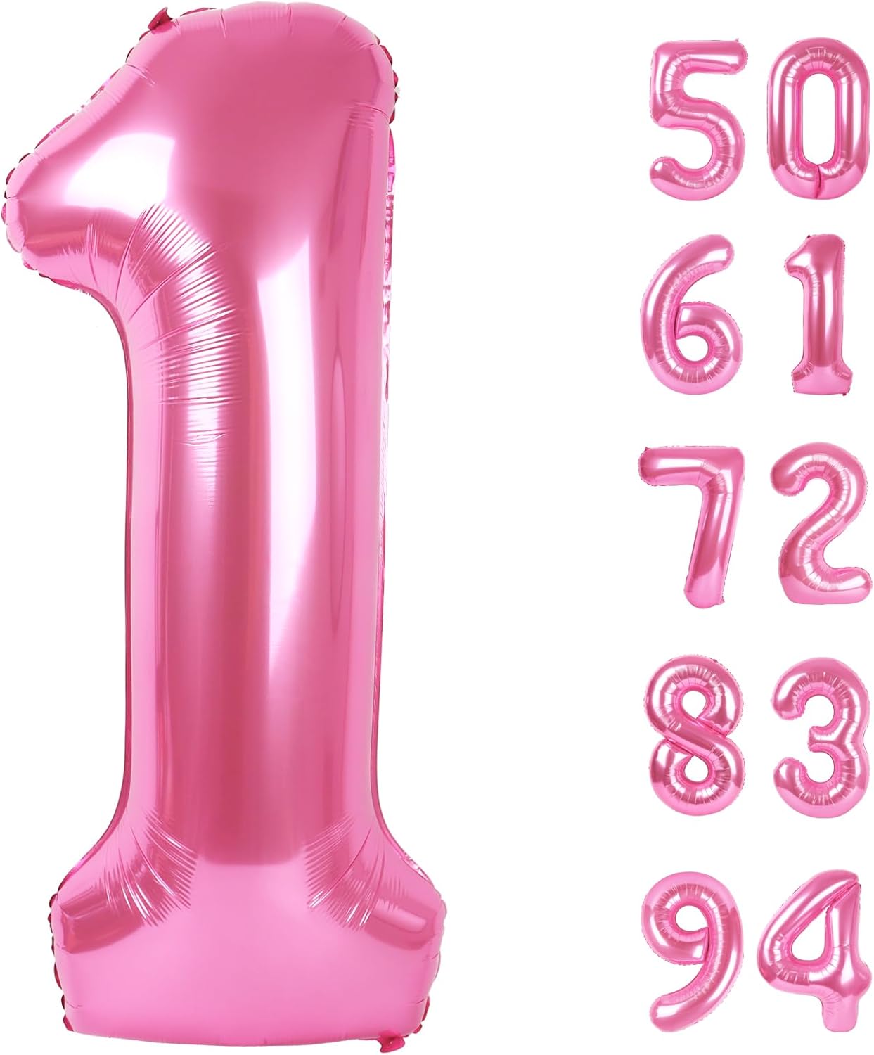 40 Inch Pink 1 Balloon for First Birthday, 1st Number Balloons Birthday Decorations for Girl Kids Toddler Baby, One Giant Number 1 Balloon