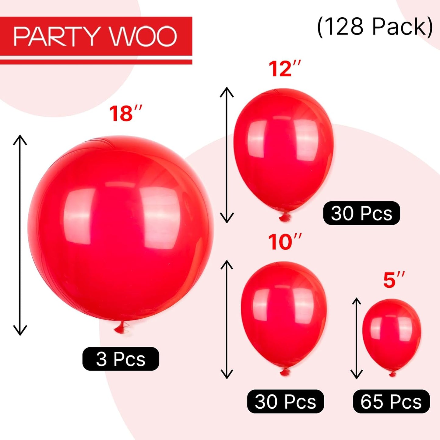 PartyWoo Red Balloons 128 pcs Different Sizes of 18 12 10 5 Inch Matte Red Latex Balloon Arch Kit Garland for Valentine's Day Graduation Memorial Day Christmas Birthday Party Decorations Red-Y57