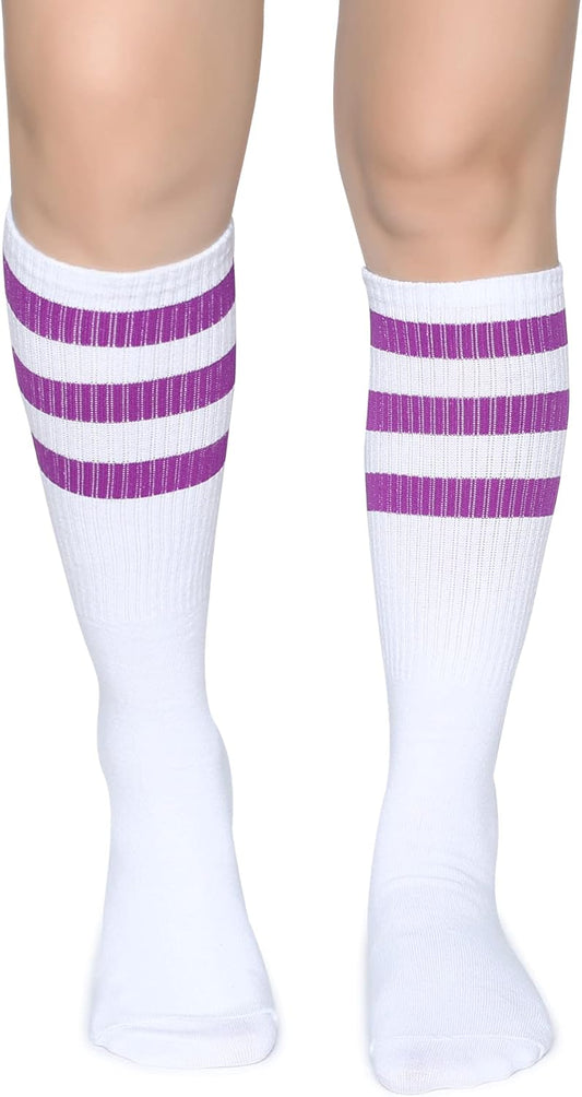 Henwarry Classic Triple Stripes Over the Calf Cotton Retro Tube Socks for Men and Women
