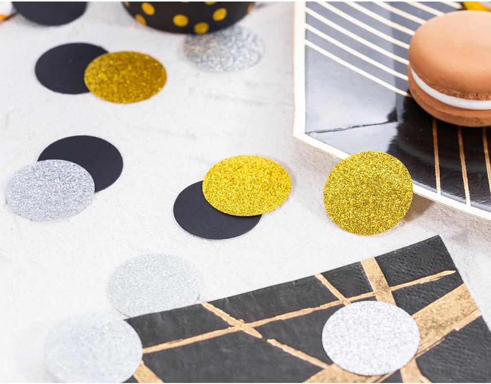 Gold Black and Silver Paper Confetti Table Decoration for Birthday Graduation Retirement New Year Theme Party,1.2 inch in Diameter,200 Counts